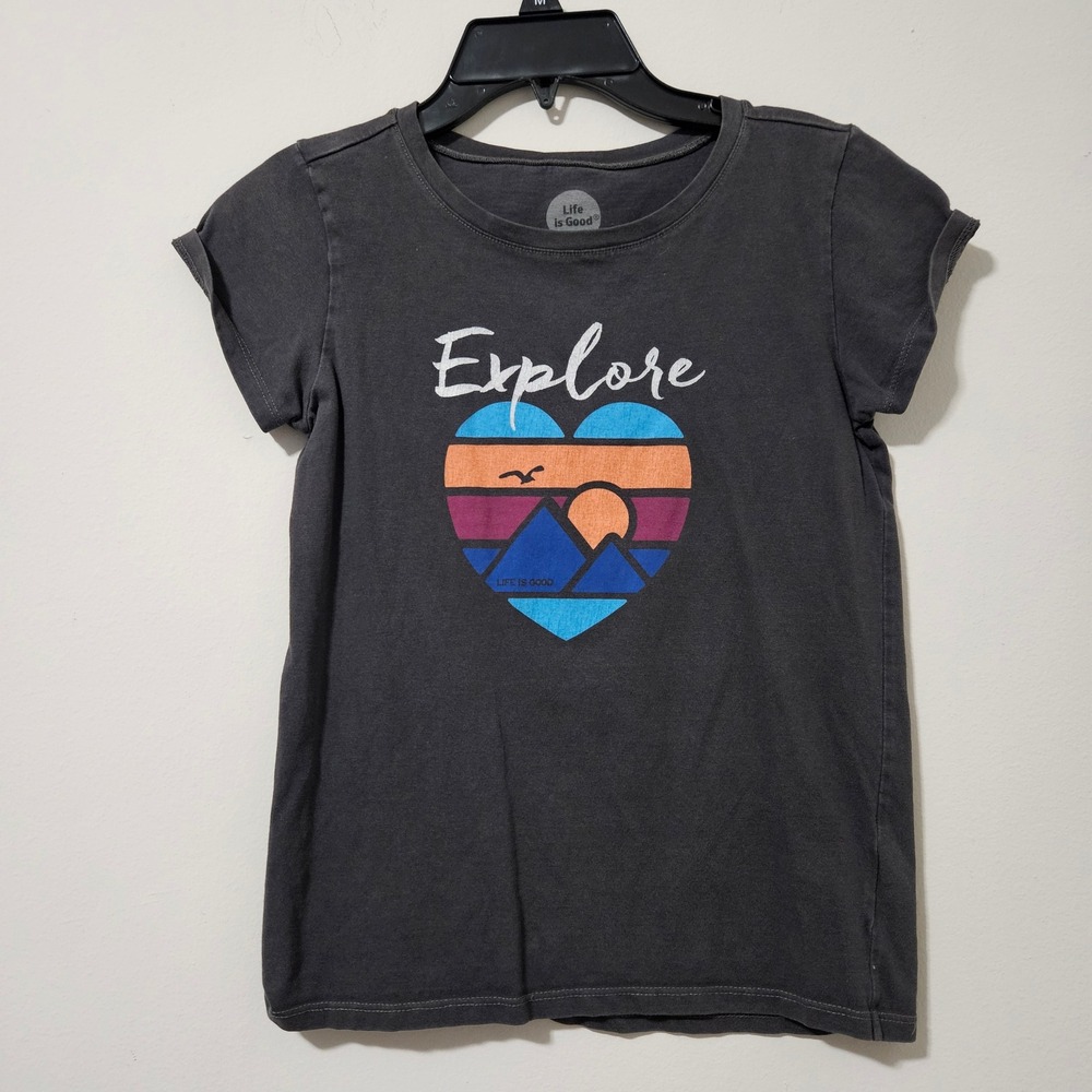 Life is Good Girls Explore Heart Sunset Graphic T-Shirt Gray Size 10 L